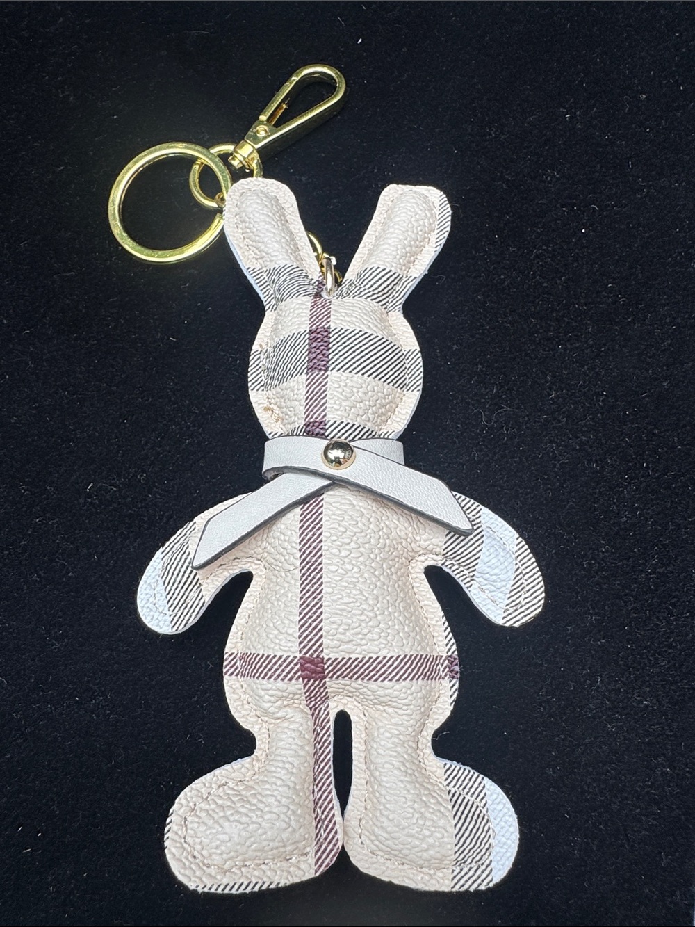 Key chain bunny  Plaid Keychain Bag Charm - Beige